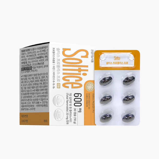 Soltice Propolis Pro 30 capsules, immune support supplement with propolis extract and antioxidants, enhances health and well-being.