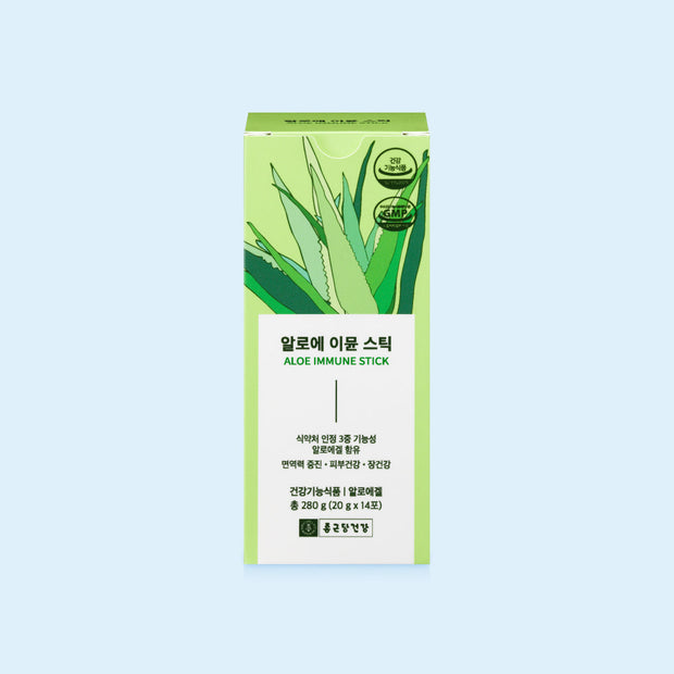 Chong Kun Dang Health Aloe Immune Stick packaging with aloe leaf graphics and product details.